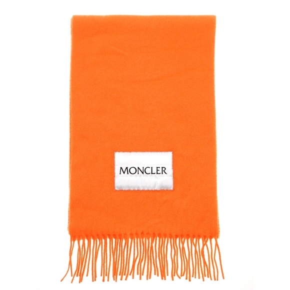 Moncler Logo Scarf 100% Wool Orange New - Picture 1 of 4